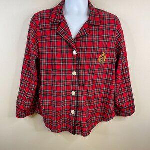 Ralph Lauren LRL Women Flannel Tartan Plaid Pajama Top XL Christmas Holiday Logo